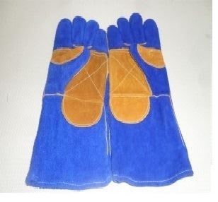 Găng tay da dài - da lộn mềm chống nóng EU (2 lớp màu xanh viền phối vàng)